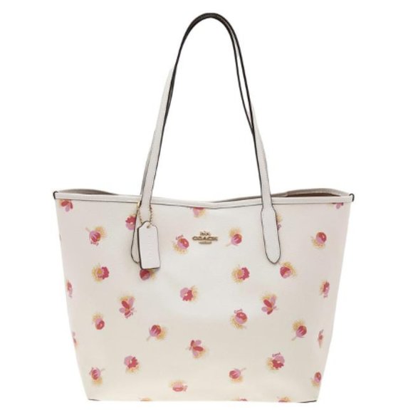 Coach Handbags - NWT Coach City Pop FlowerTote Canvas Leather c6431 Chalk White Pink Lilac Gold